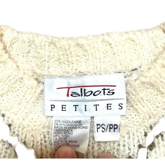Talbots Petites Christmas Tree Sweater Holiday Knit Cream Wool Blend PS - Picture 2 of 3